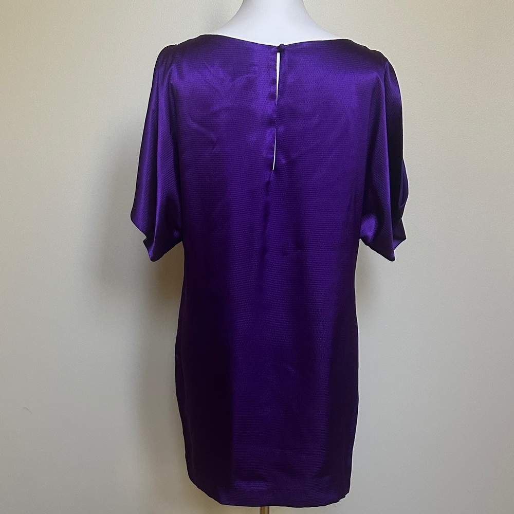 Aidan Mattox Purple Satin Dress- Open Shoulder Cocktail Party Dress Evening - Picture 3 of 5